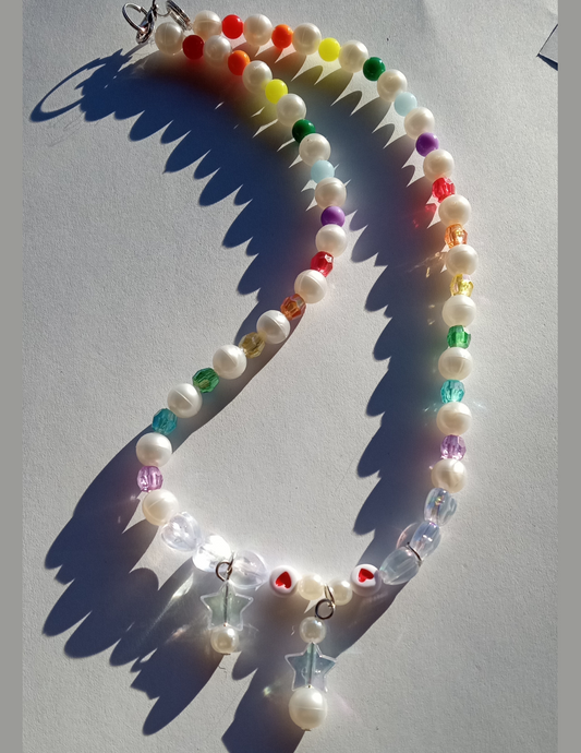 Rainbow Pride White Star Iridescent Necklace Choker