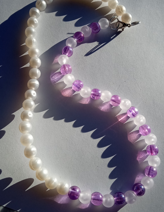 Pearl Purple Clear Chain Necklace Choker